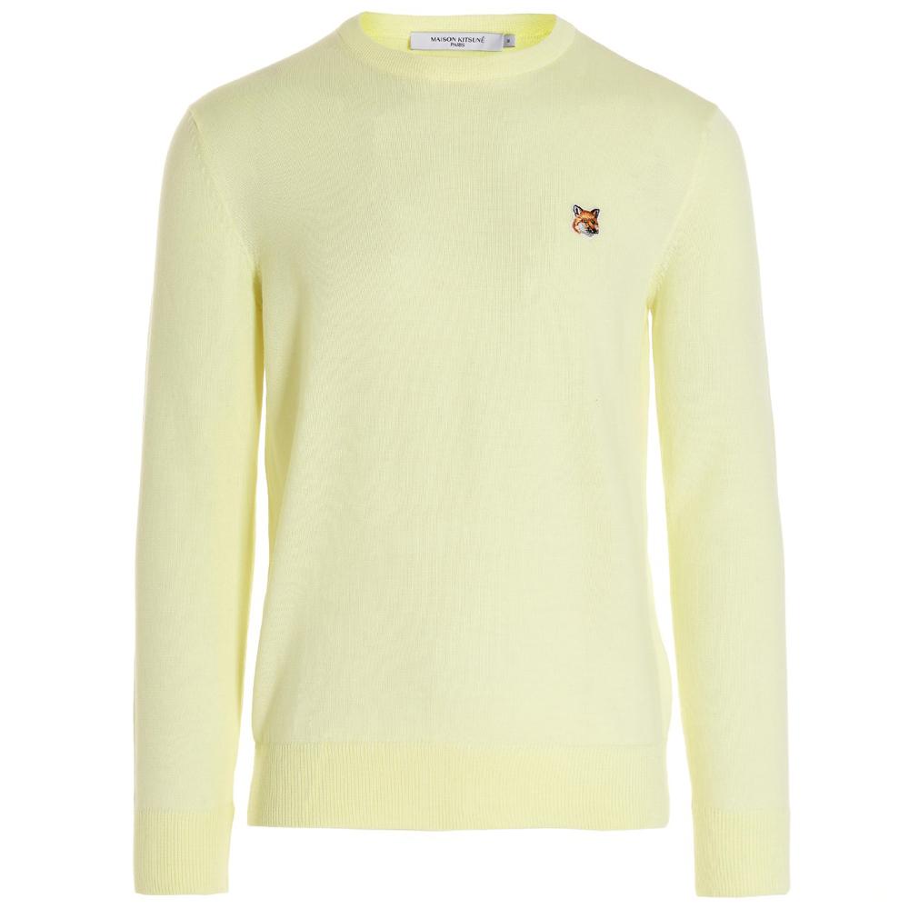 Maison Kitsune Fox Head Light Yellow Men's Crewneck Sweater IU00504KT1036 P720