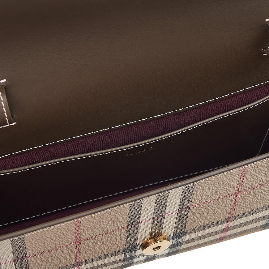 BURBERRY Hampshire Shoulder Bag Beige Canvas Leather Trim