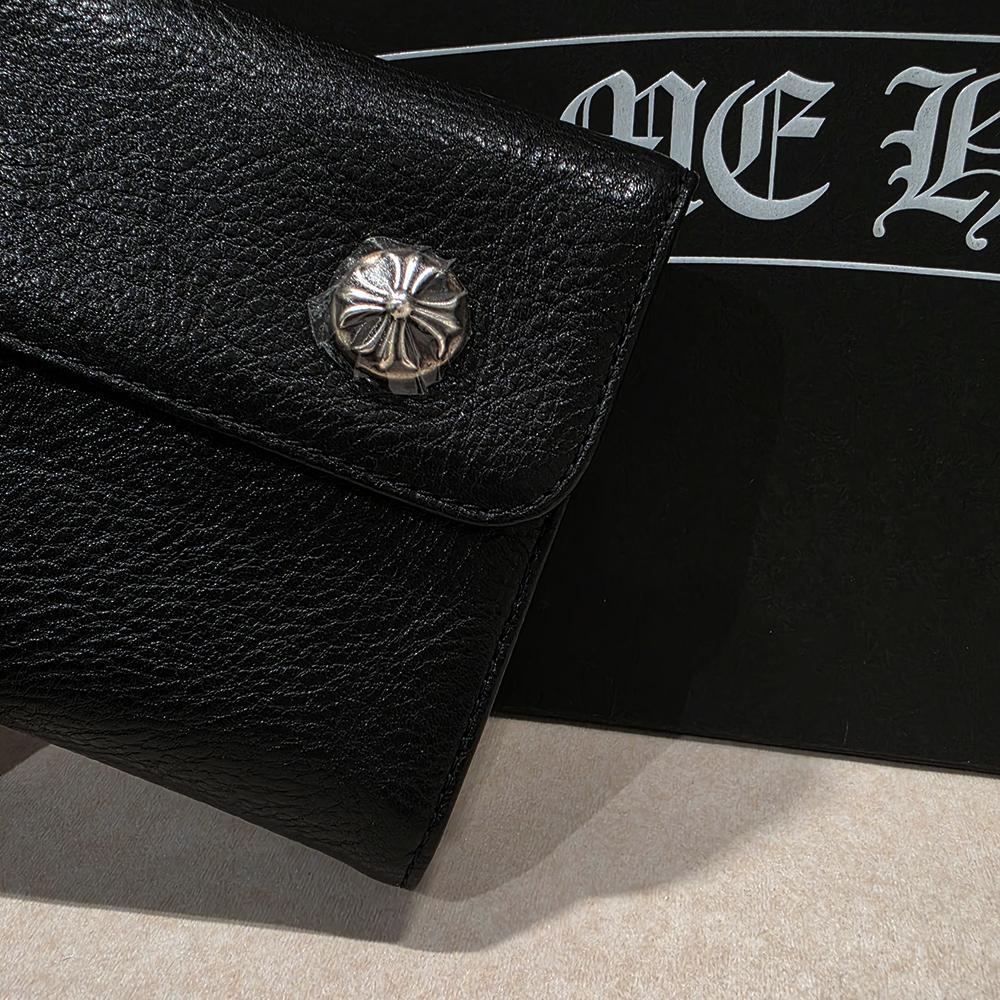 Chrome Hearts Black Leather Wave Wallet Long Zip Wallet Unisex