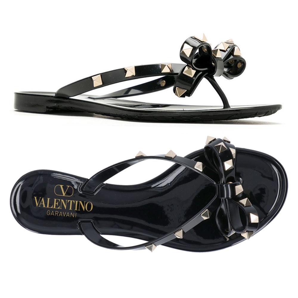 VALENTINO Gold Rockstud Flip Flop Sandals Black 6W2S0552 PVS 0NO