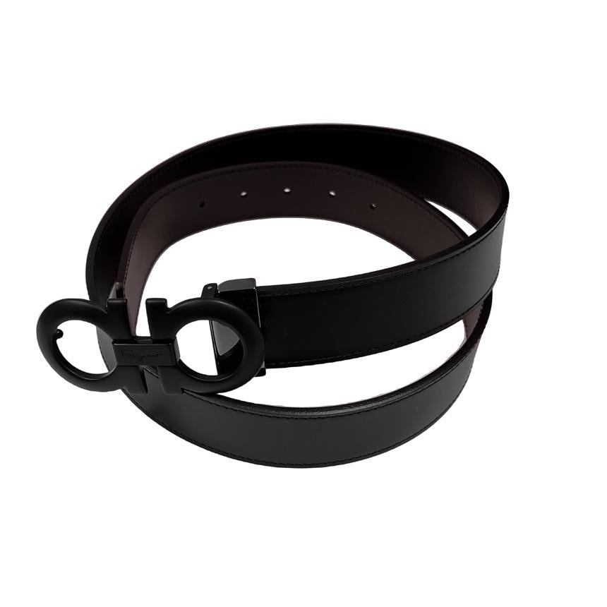 Ferragamo Gancini Men’s Reversible Leather Belt Black 675542 742667