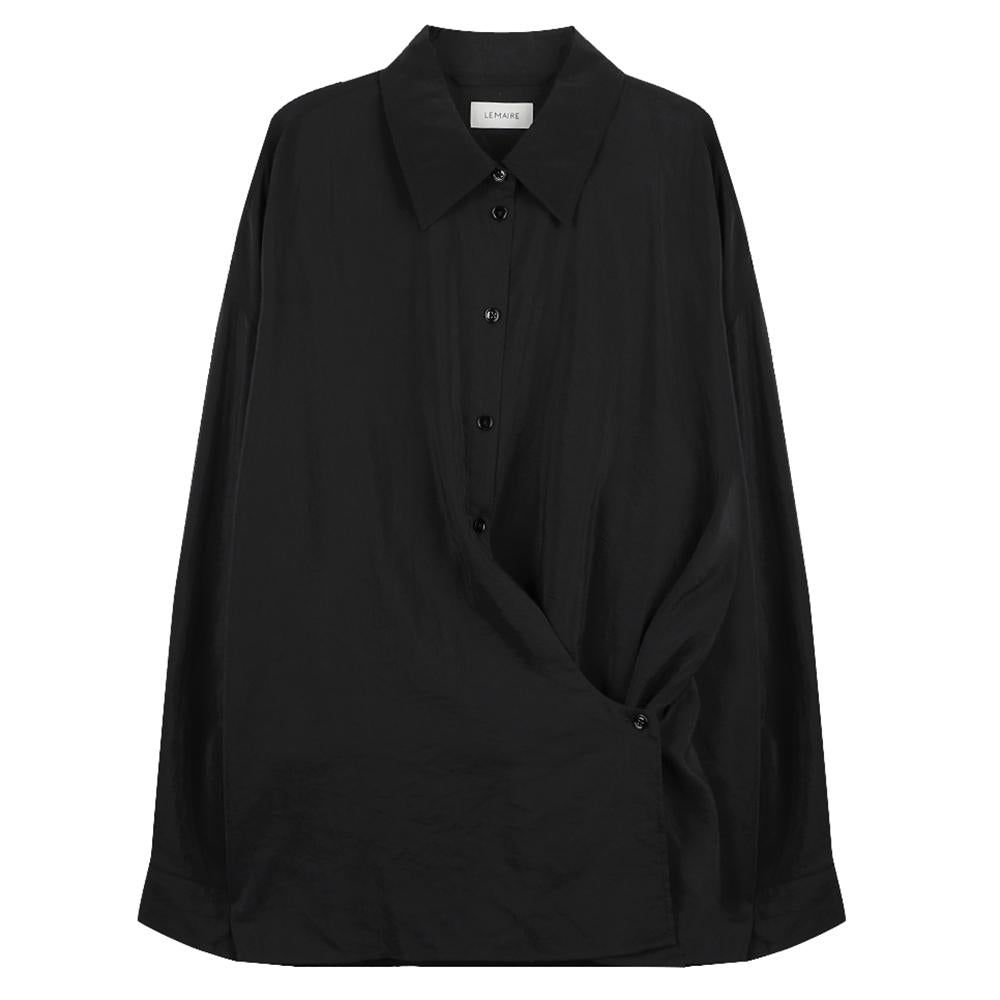 Lemaire Straight Collar Twisted Shirt Black Cotton