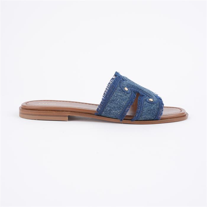 CELINE Denim Marina Fringe Mules Sandals