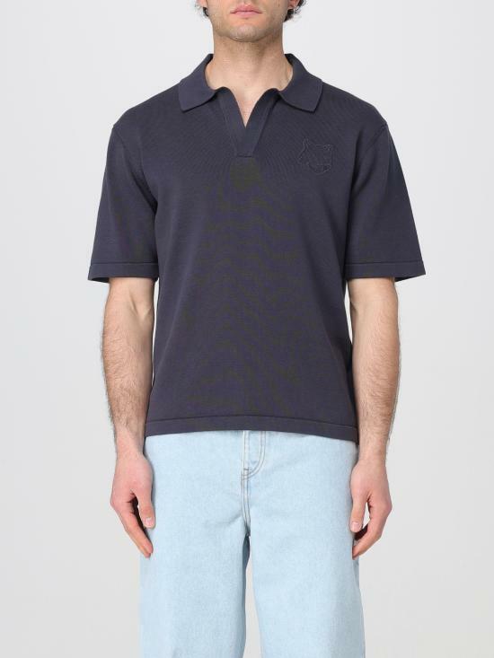 Maison Kitsune Bold Fox Head Embroidered Knit Polo Shirt OM00205KT1135 0076