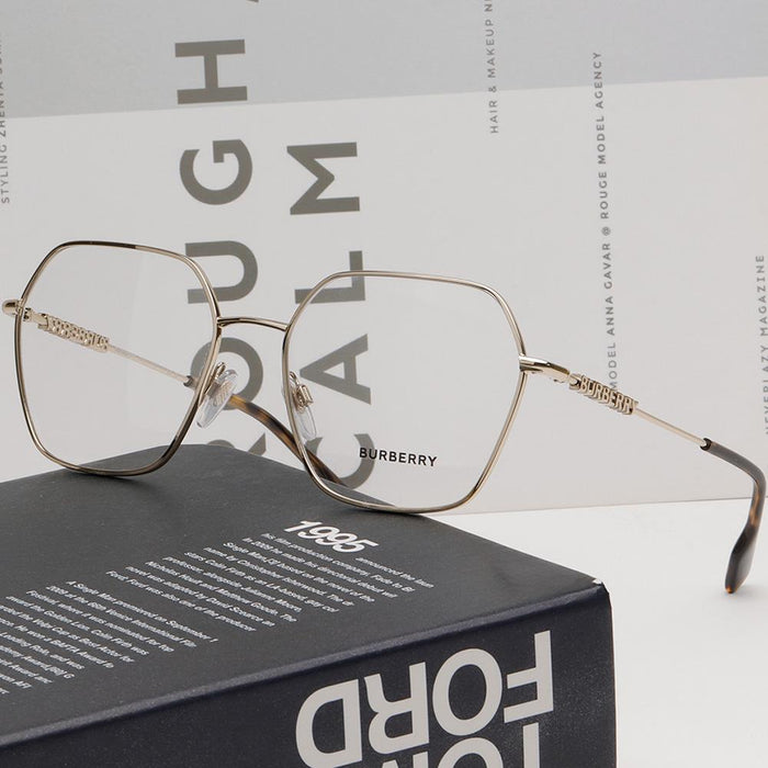 BURBERRY Gold Metal Polygon Eyeglass Frames Unisex BE1381 1109