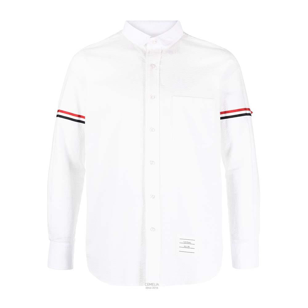 THOM BROWNE White Seersucker Long-Sleeve Armband Shirt