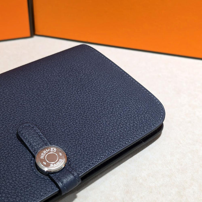HERMES Togo Leather Dogon Duo Long Wallet Navy Palladium Hardware