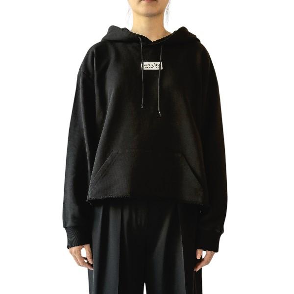 MM6 Patch Hem Cut Boxy Fit Hoodie Black Women’s Hoodie