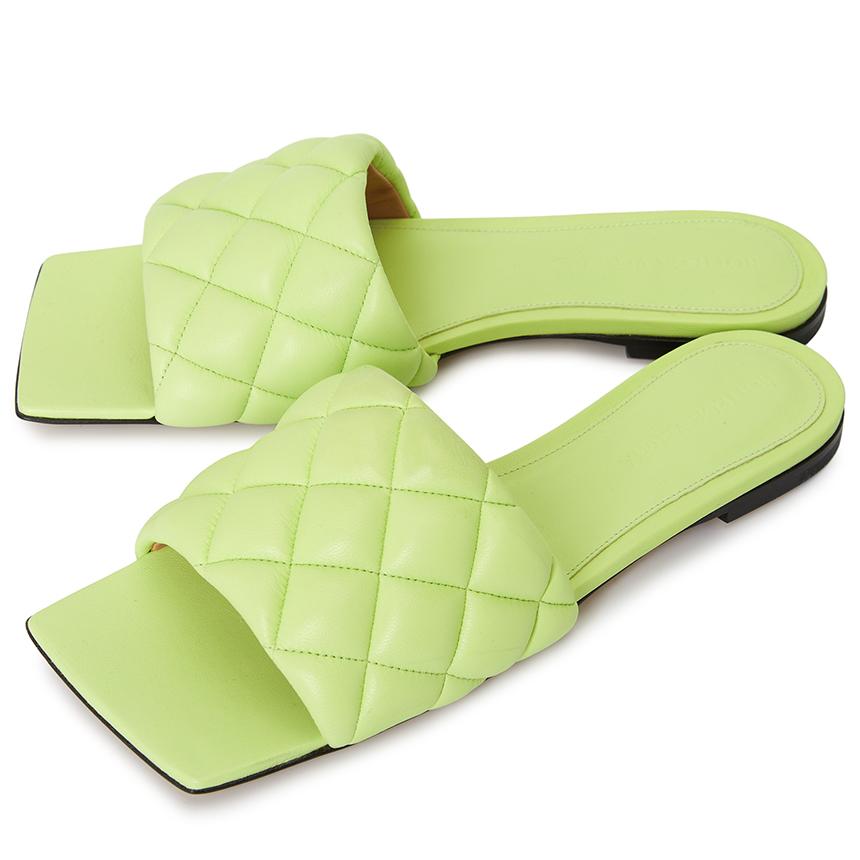 Bottega Veneta Padded Leather Green Slide Sandals Women