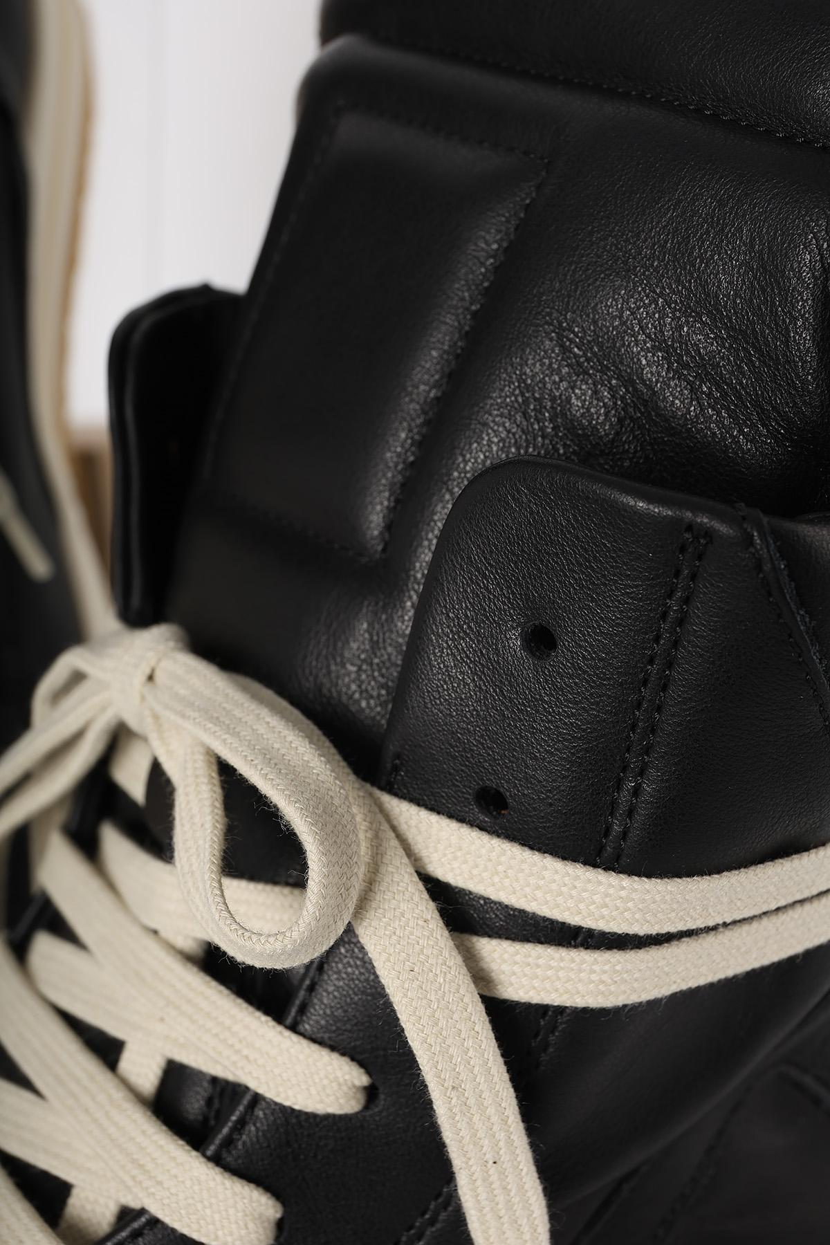 Rick Owens Black Milk Leather Geobasket High-Top Sneakers