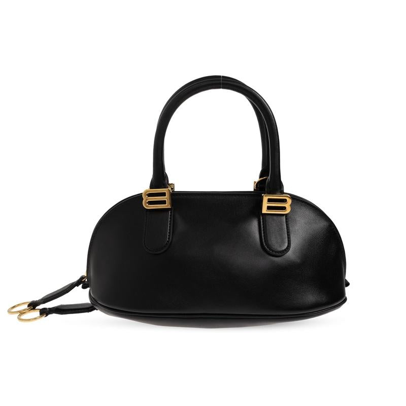 BALENCIAGA Bolero Bowling Tote Bag Black Leather