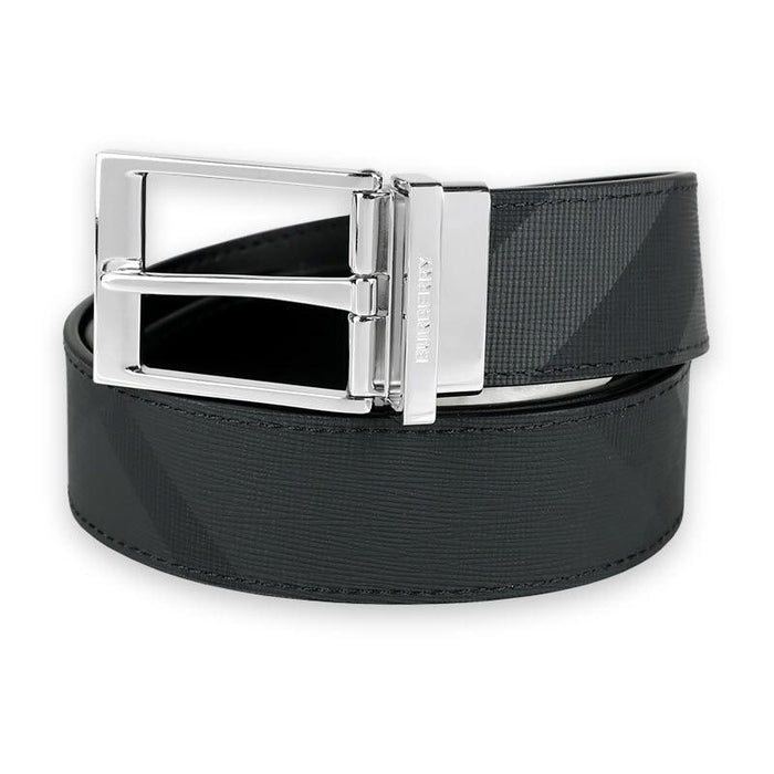 BURBERRY Men’s Reversible Check and Leather Belt Charcoal/Black