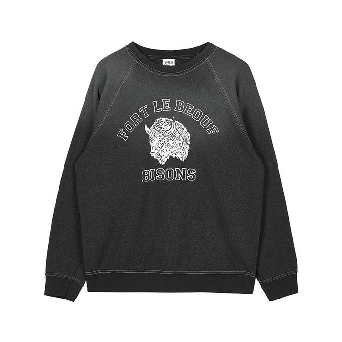 Wild Donkey Unisex Faded Black Bison Graphic Sweatshirt
