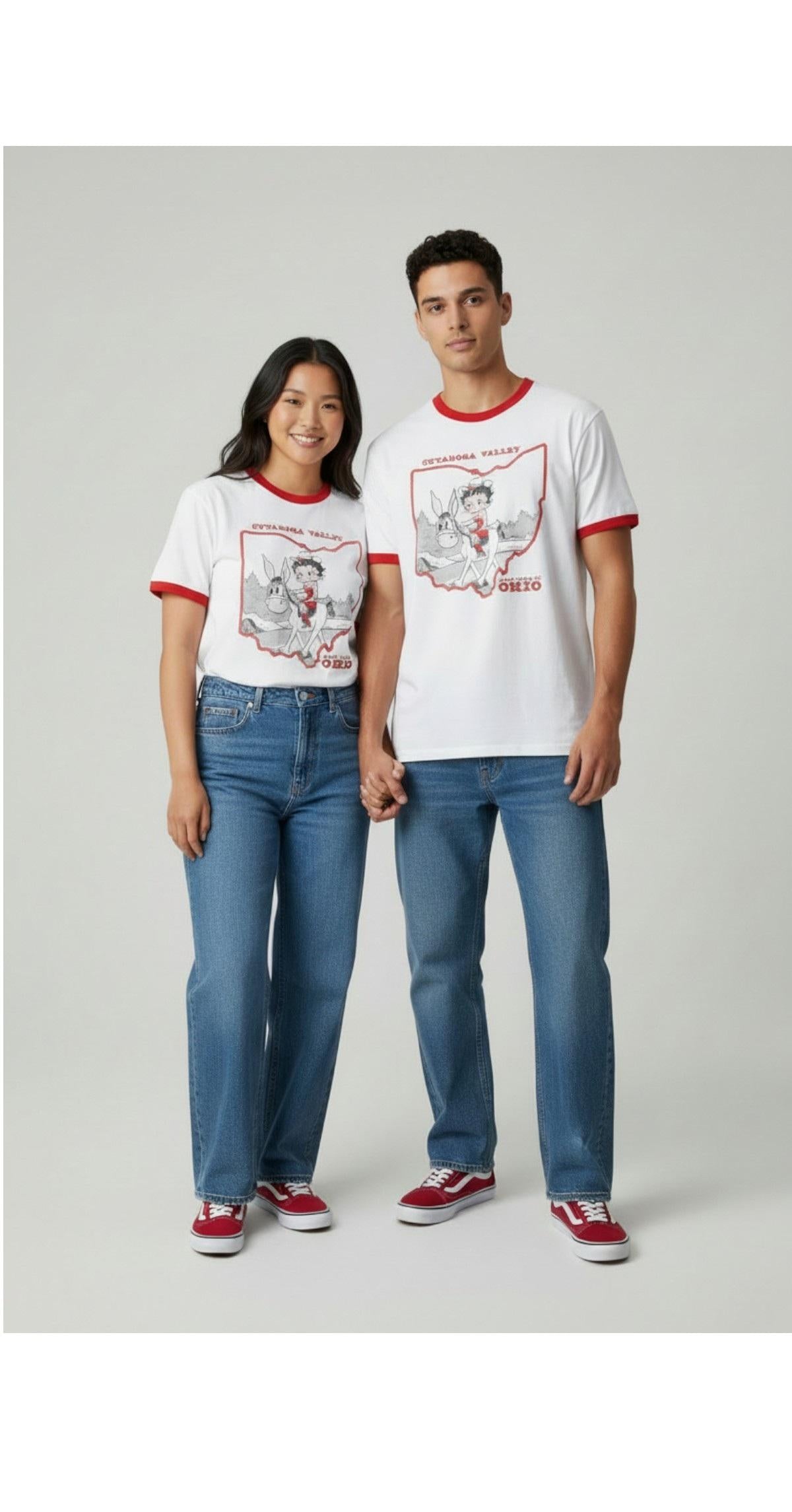 Wild Donkey White Red Graphic Short Sleeve T-Shirt Unisex Cotton
