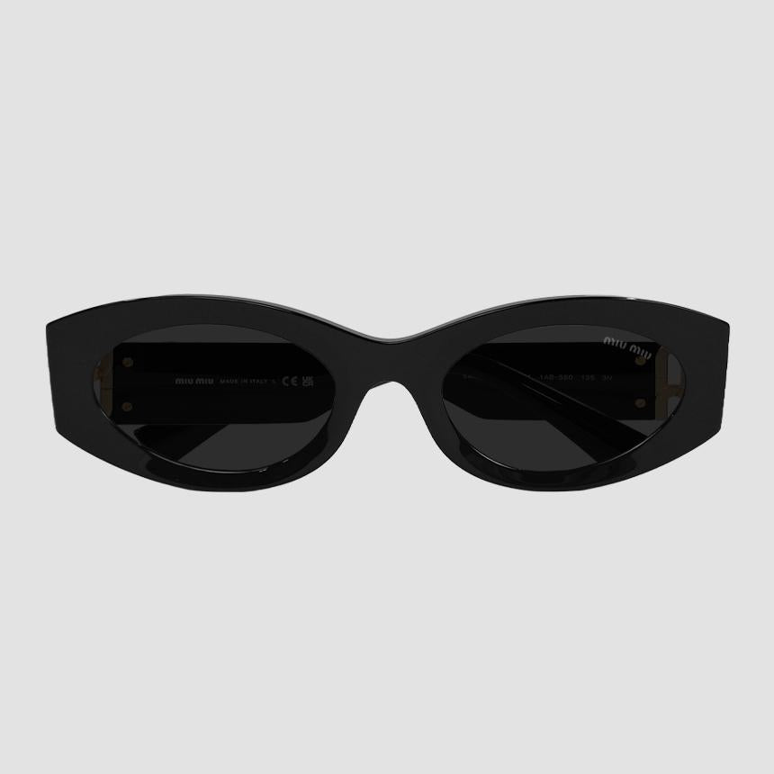 Miu Miu Gleams Logo Temple Oval Sunglasses Black Acetate MU11WS 1AB5S0