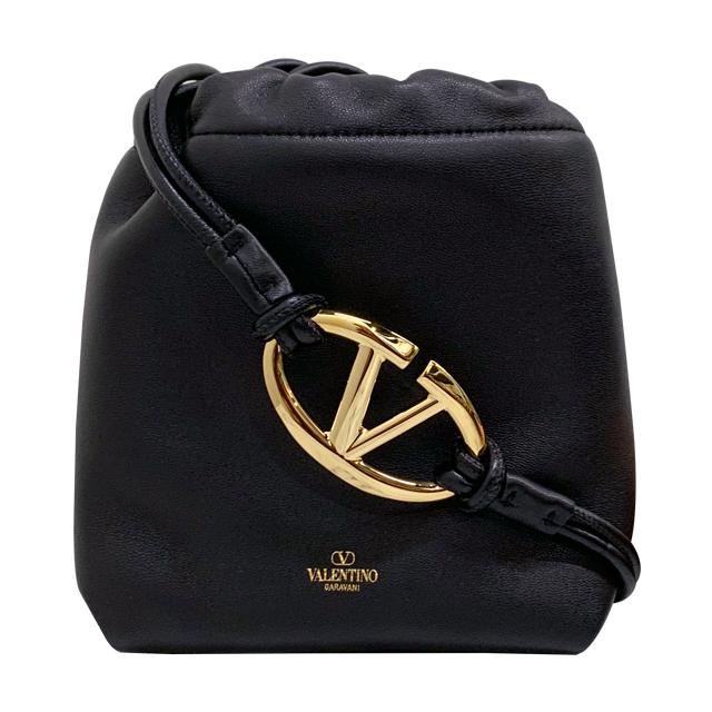 VALENTINO VLogo Signature Puffed Bucket Bag Black Leather Tote
