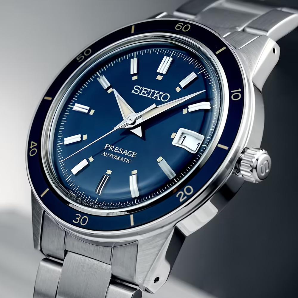 Seiko Presage Men’s Silver Blue Stainless Steel Watch SRPG05J1
