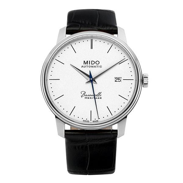 MIDO Baroncelli Heritage Slim Leather Watch for Men White Dia M027 407 16 010 00