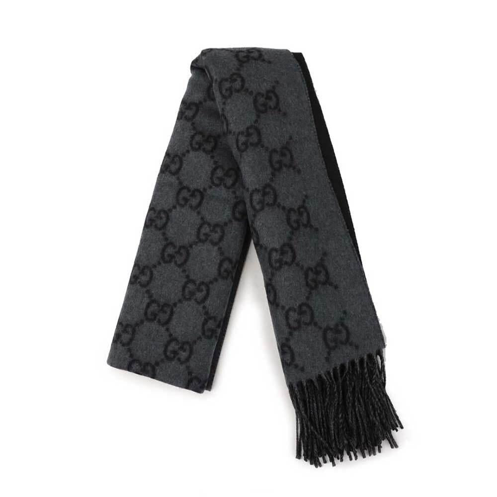 GUCCI GG Logo Cashmere Unisex Scarf Gray