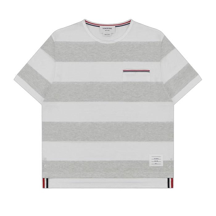 THOM BROWNE Rugby Stripe Pocket Short Sleeve T-Shirt Gray