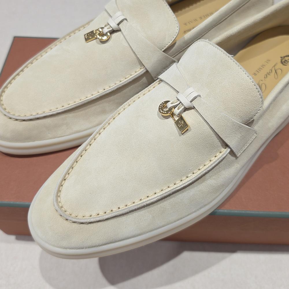 Loro Piana Baby Cashmere Suede Summer Loafers with Charms