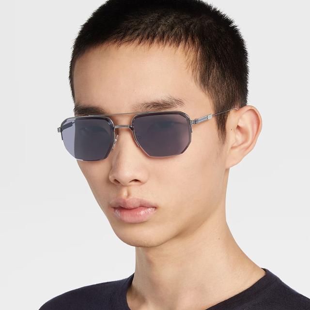 Zegna Metal Double Bridge Square Aviator Sunglasses Unisex EZ0228D 08A