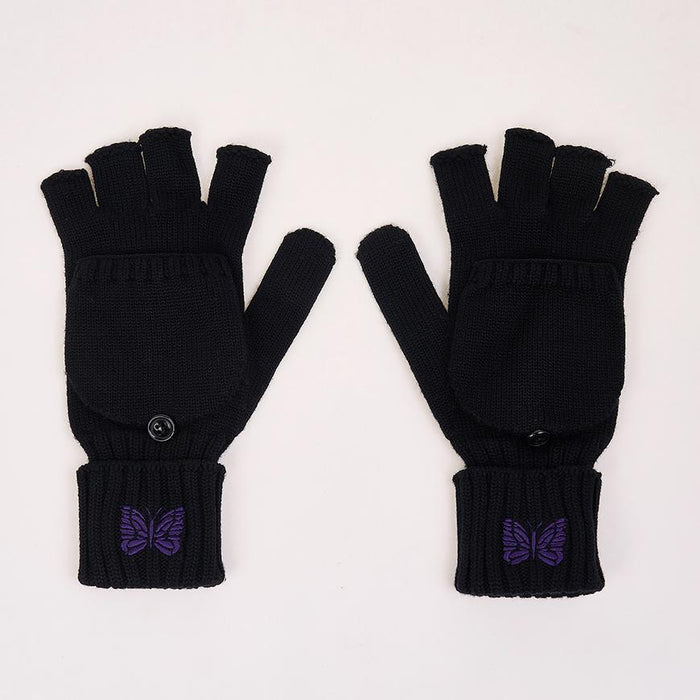 NEEDLES Men’s Merino Wool Convertible Knit Gloves RW062 BLACK