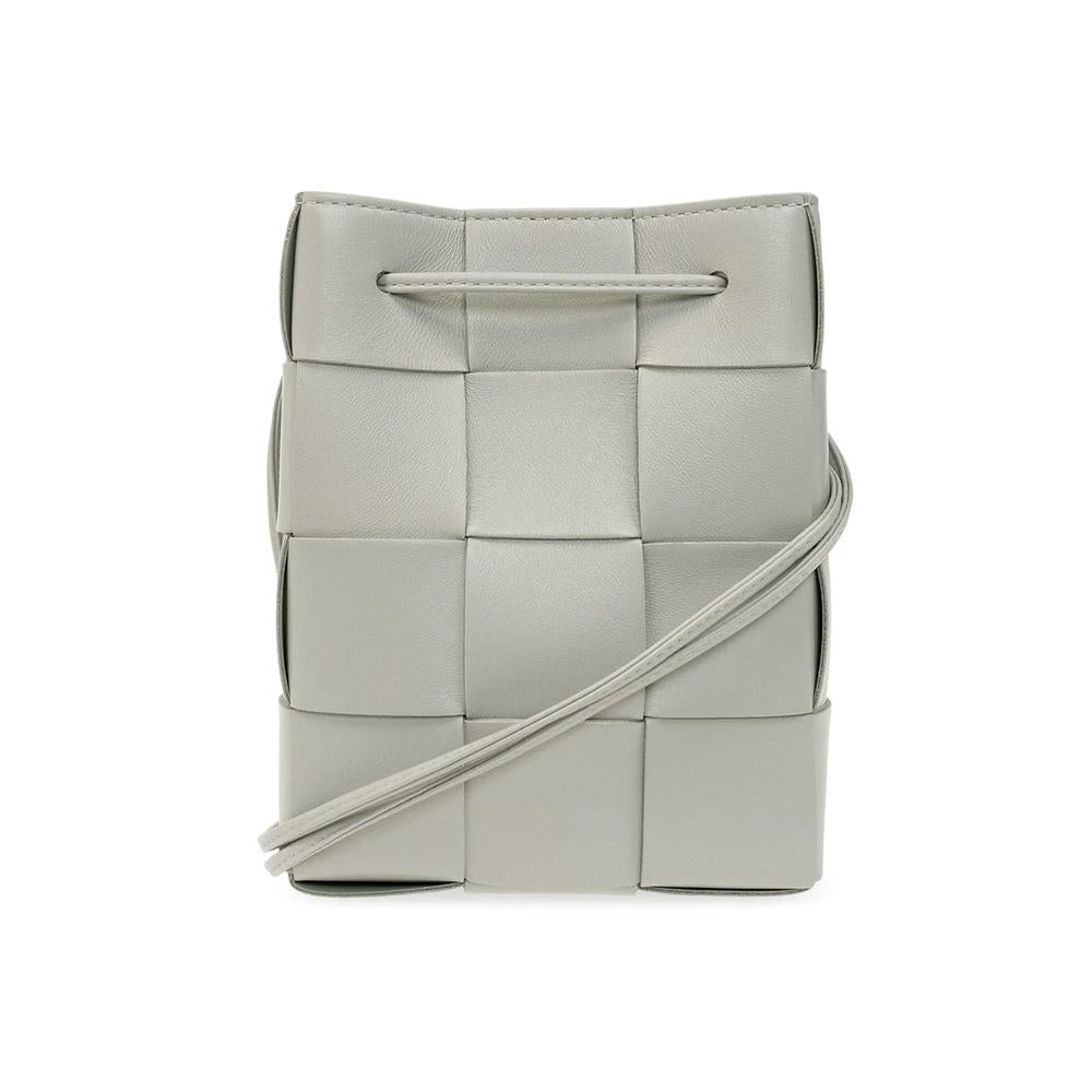 Bottega Veneta Cassette Intrecciato Leather Shoulder Bag Gray