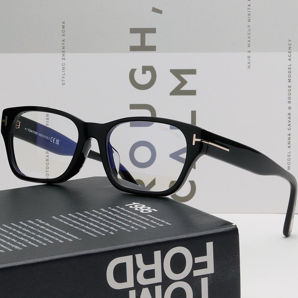 TOM FORD Blue Light Blocking Square Acetate Eyeglasses Asian Fit TF5781DB 001