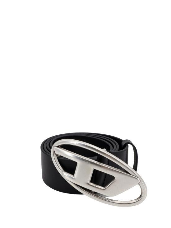 DIESEL Black Leather Belt with D Buckle X08516PR666T8013 BLACK DOM