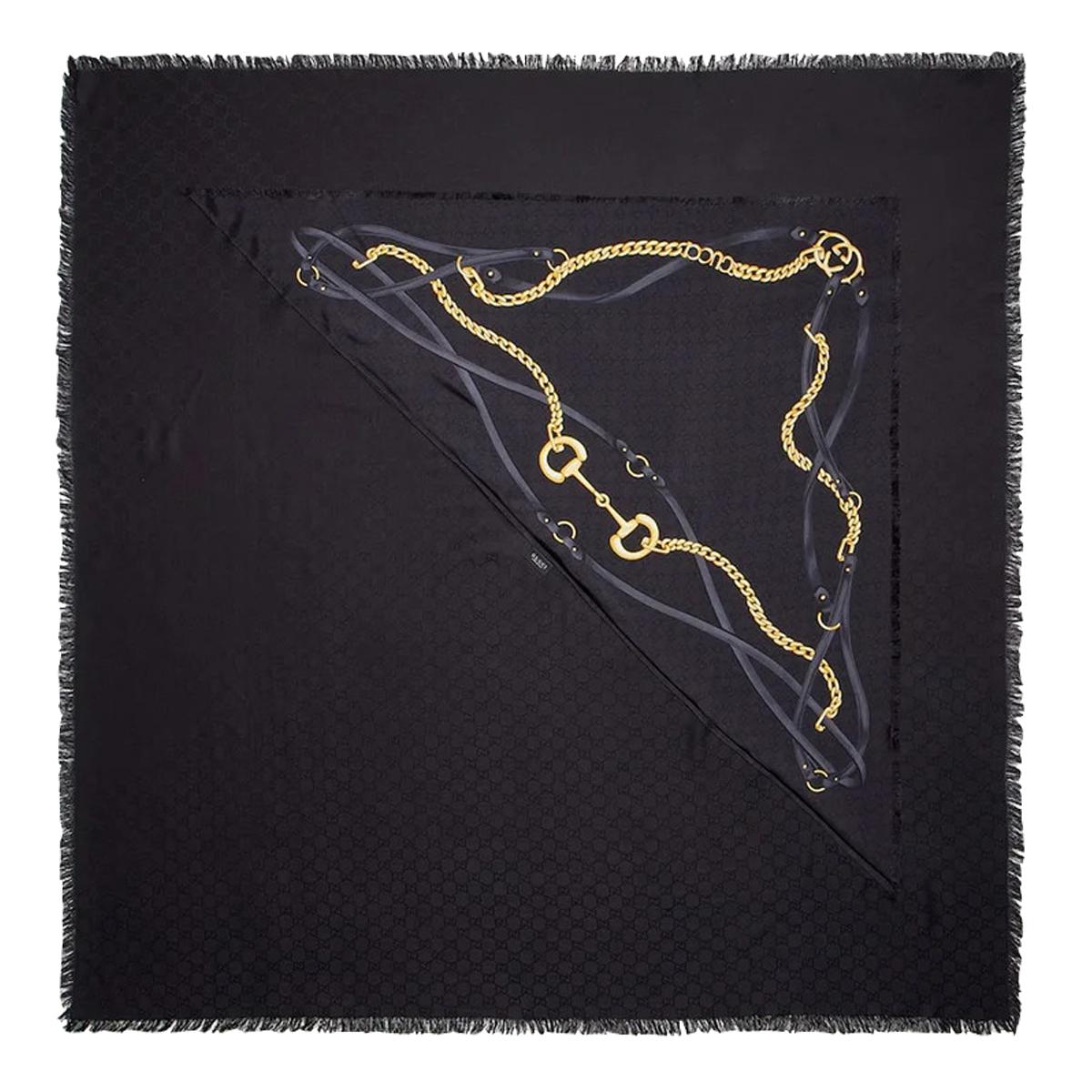 GUCCI Silk Logo Print Scarf