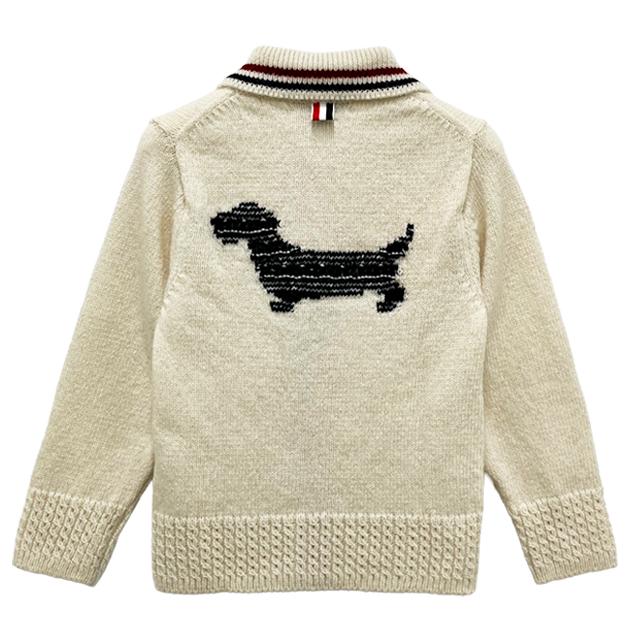 THOM BROWNE Donegal RWB Stripe Hector Pointelle Cardigan White