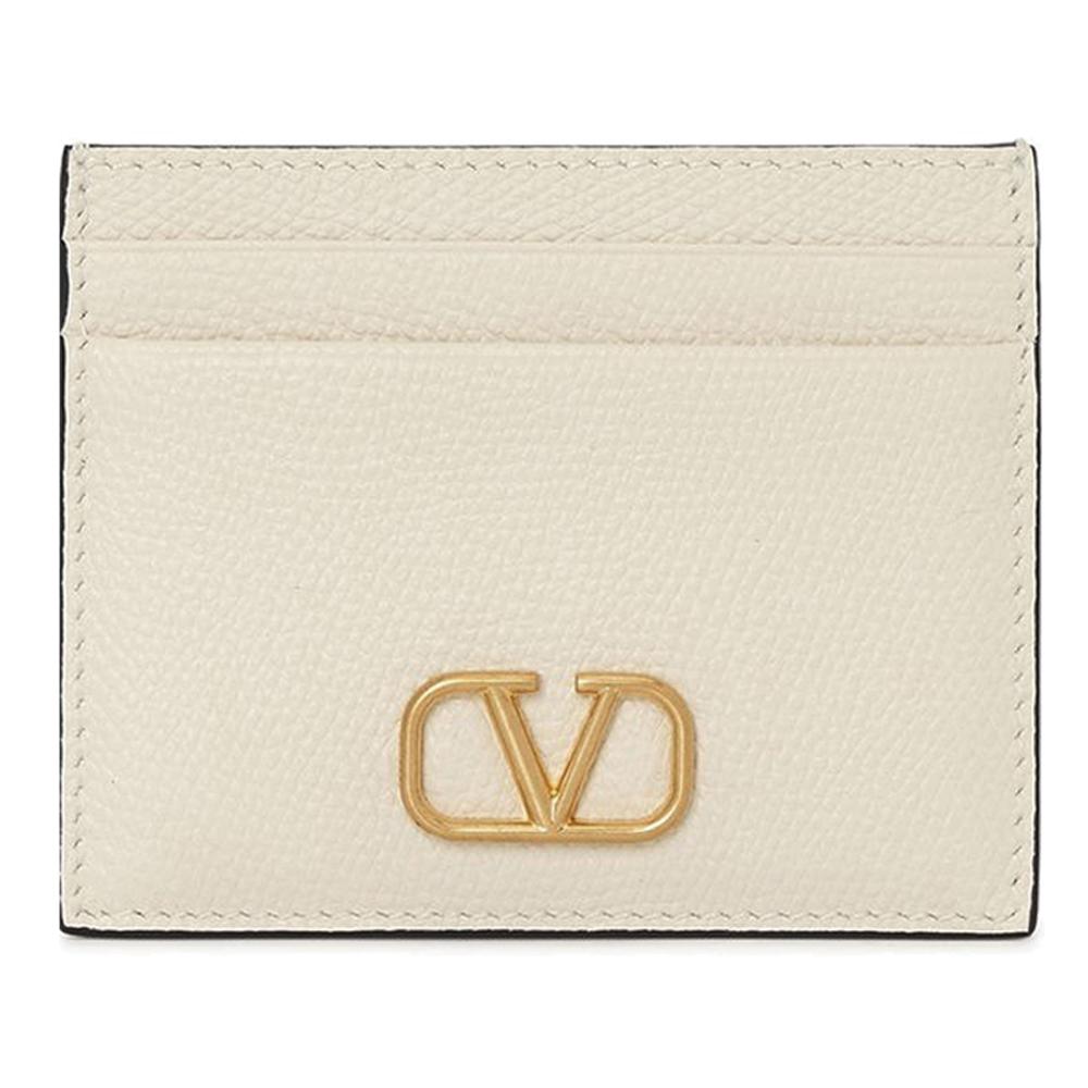 VALENTINO V Logo Signature Leather Card Holder Wallet Pink