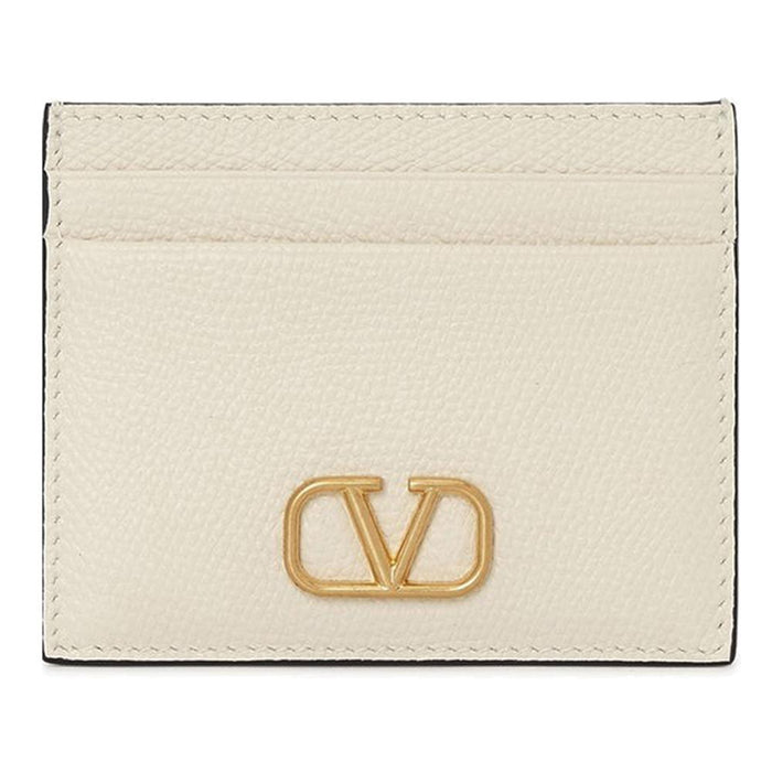 VALENTINO V Logo Signature Leather Card Holder Wallet Pink