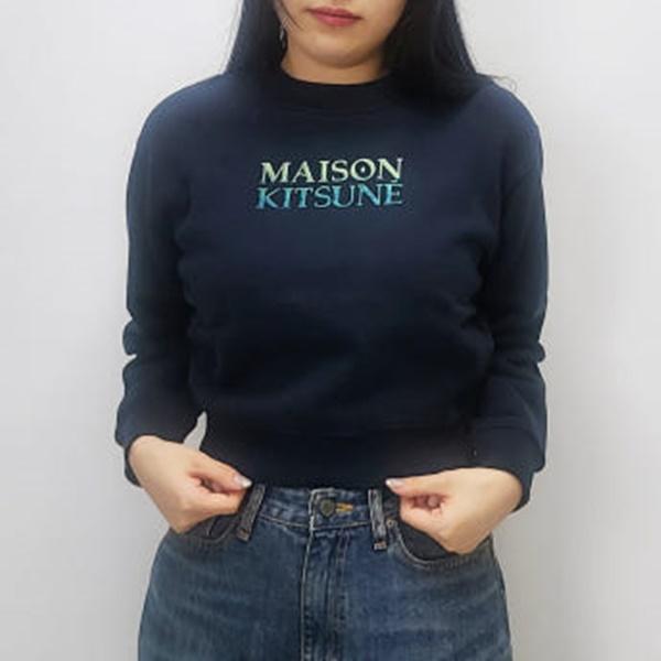 Maison Kitsune Gradient Fleece Boxy Cropped Sweatshirt Navy NW00309KM0326