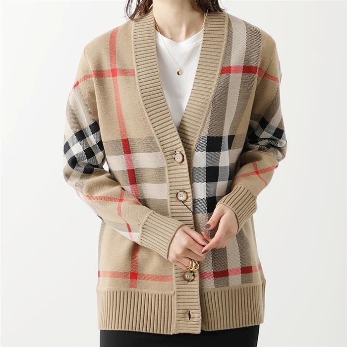 BURBERRY Check Technical Wool Jacquard Cardigan
