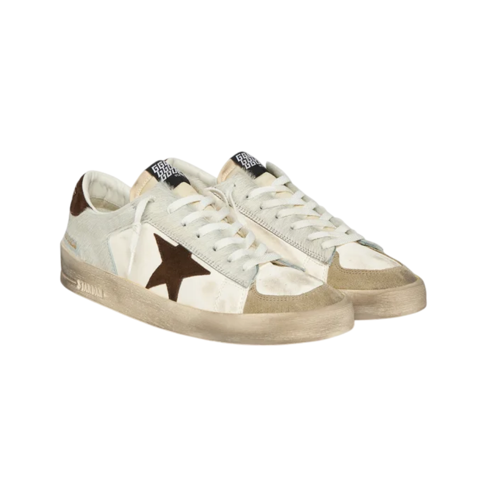 GOLDEN GOOSE White Brown Star Detail Low Top Sneakers Men