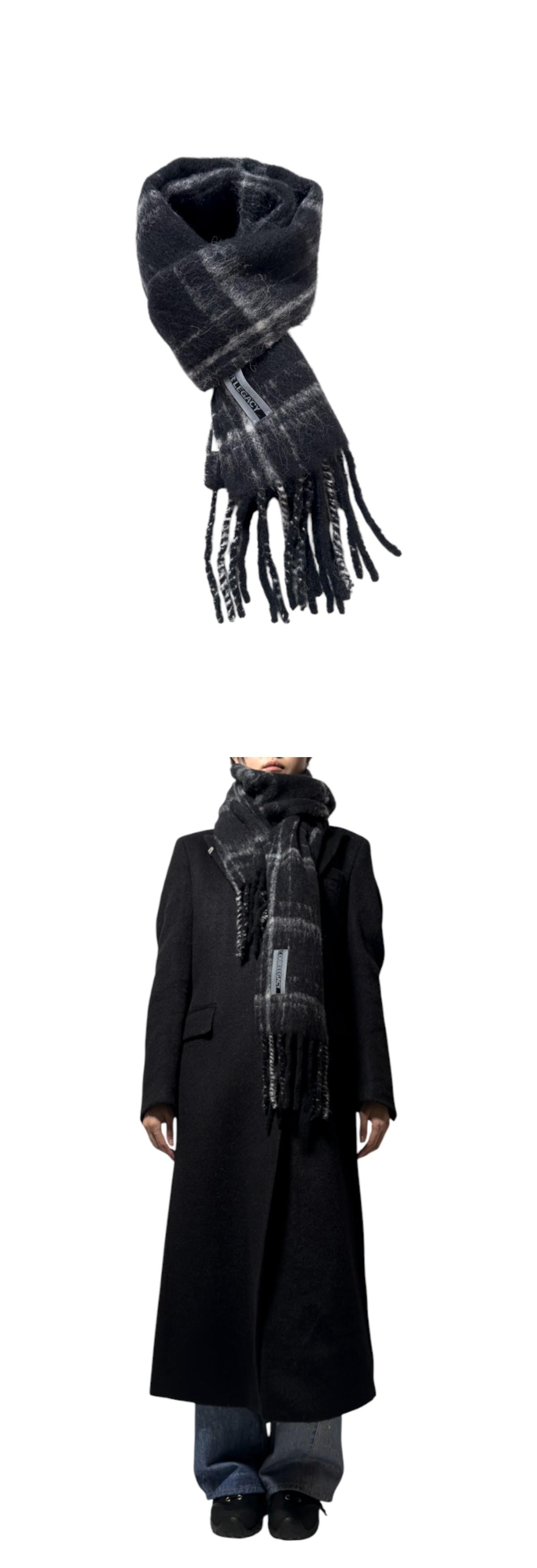 OUR LEGACY Black Fuzzy Alpaca Check Scarf