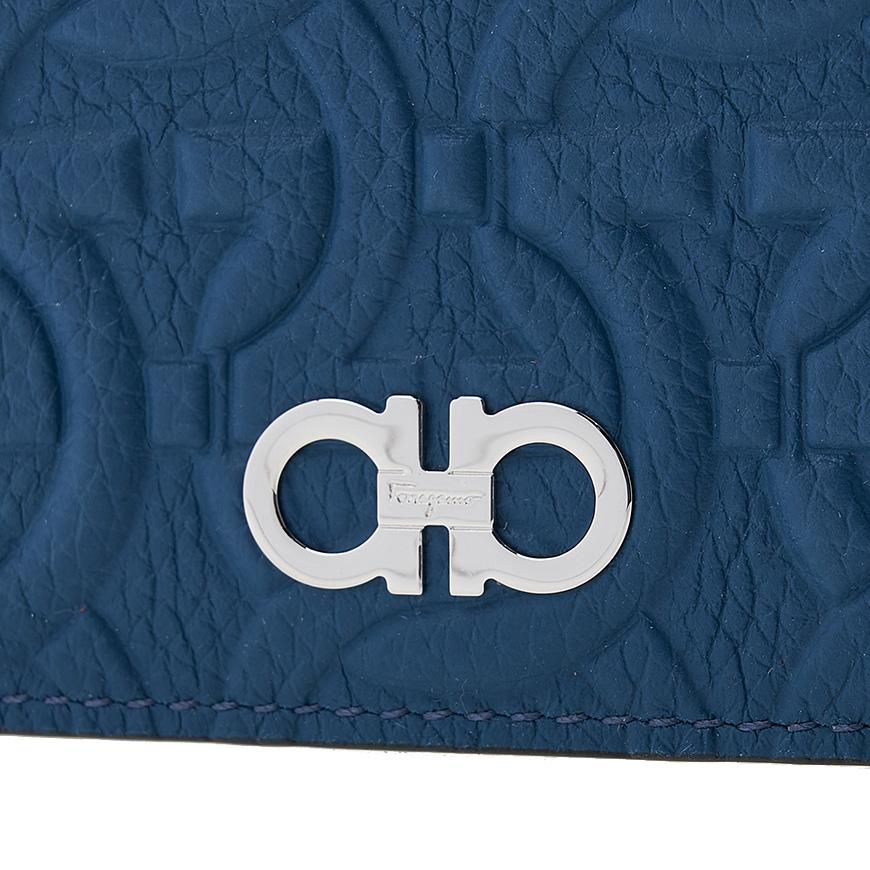 Ferragamo Gancini Leather Card Holder for Men 66 1121 DENIM 0758019