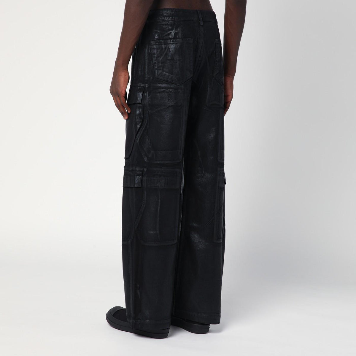 Rick Owens DRKSHDW Black Foil Denim Double Cargo Jeans DU01E3361 DCF 09