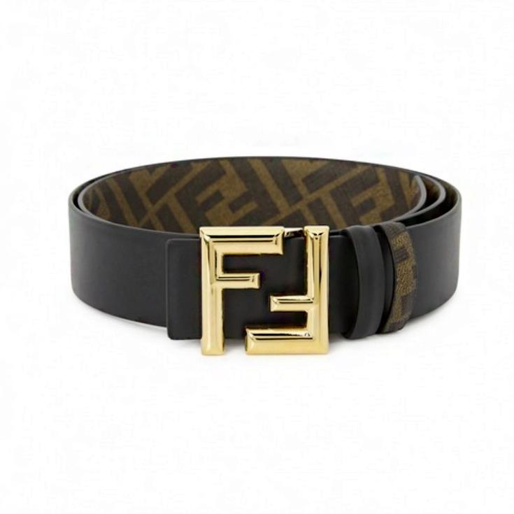 FENDI FF Logo Reversible Brown Leather Belt
