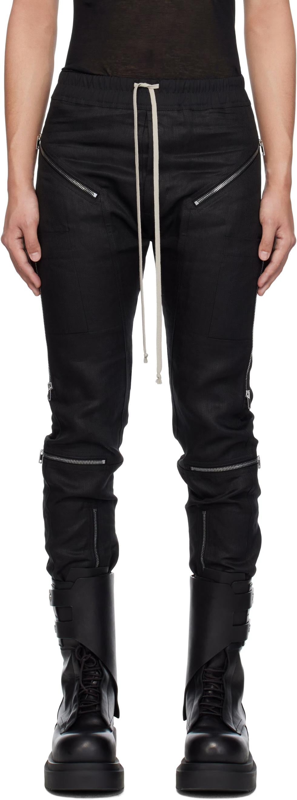 Rick Owens Black Coated Linen Twill Headon Joggers RU01E5368 TWL 09