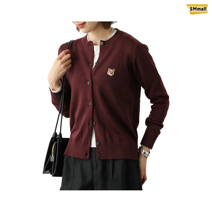 Maison Kitsune Fox Head Wool Cardigan Women Wine