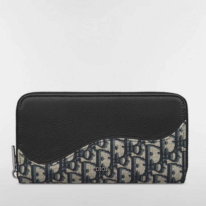 DIOR Oblique Saddle Zip Long Wallet Beige Black Unisex