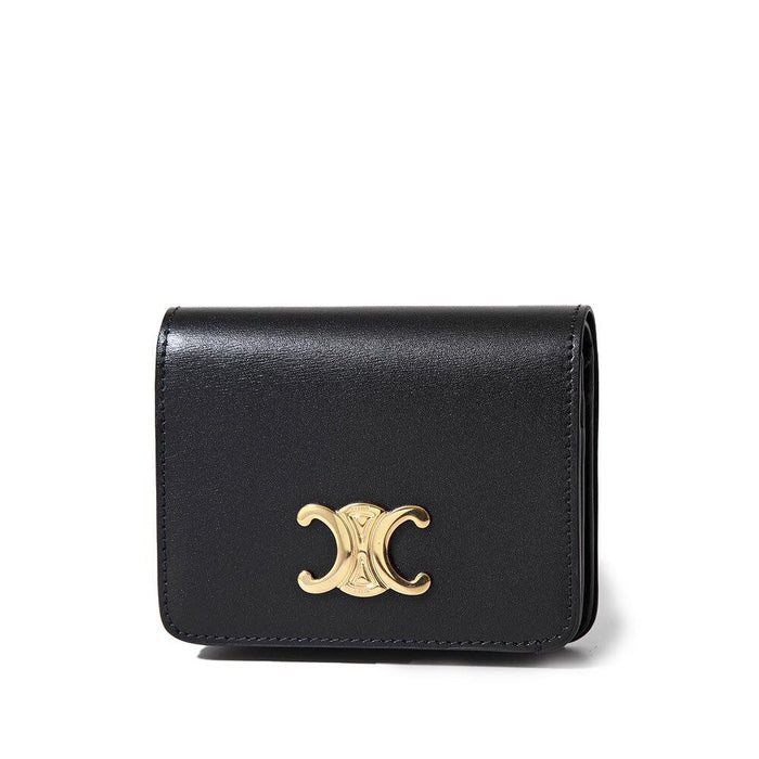 CELINE Compact Bi-Fold Wallet Gold Hardware Black Women’s