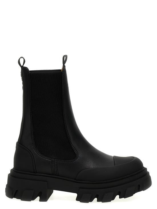 GANNI Black Leather Ankle Boots S3238099 BLACK DOM