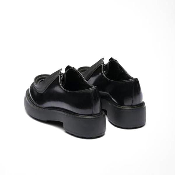 PRADA Brushed Leather Derby Shoes with Embossed Logo Detail