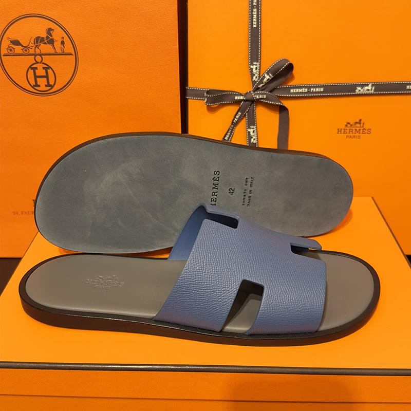 HERMES Izmir Epsom Calfskin Blue Gray Two-Tone Men’s Sandals