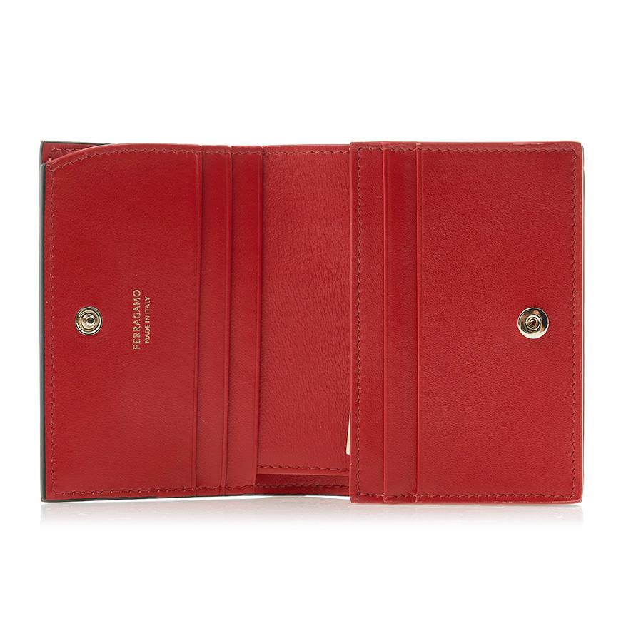 Ferragamo Gancini Compact Bifold Wallet Black Red Women’s Leather