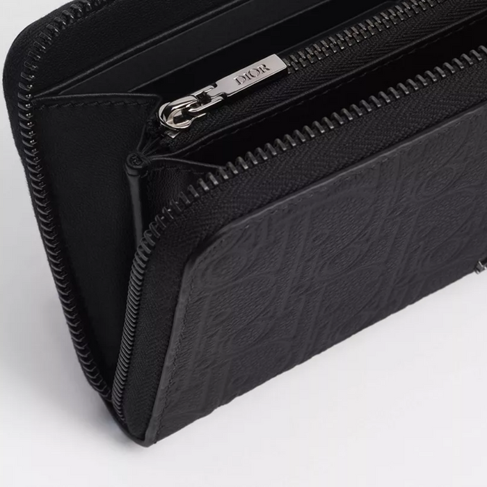 DIOR Oblique Gravity Leather Zip Long Wallet Black Unisex